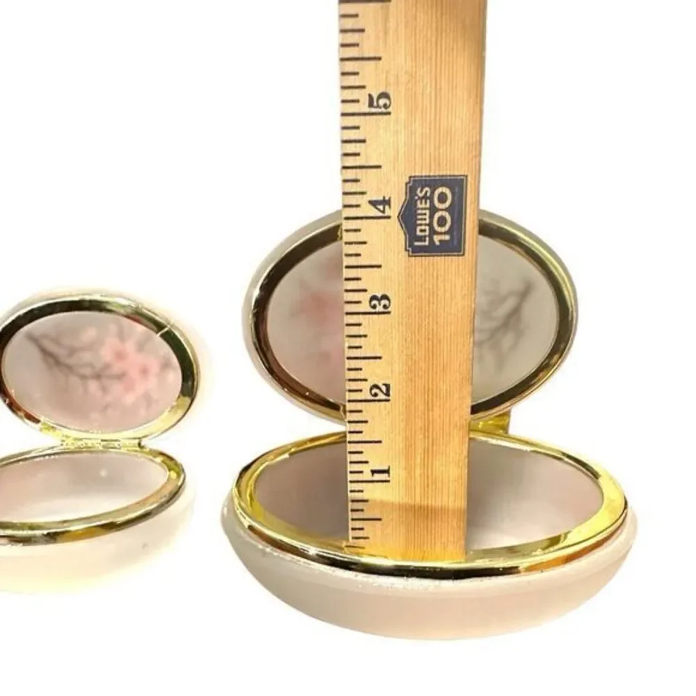 Cherry Blossom Trinket Box‎ Set Satin Glass Gold Tone Trim Hinged Top Vintage